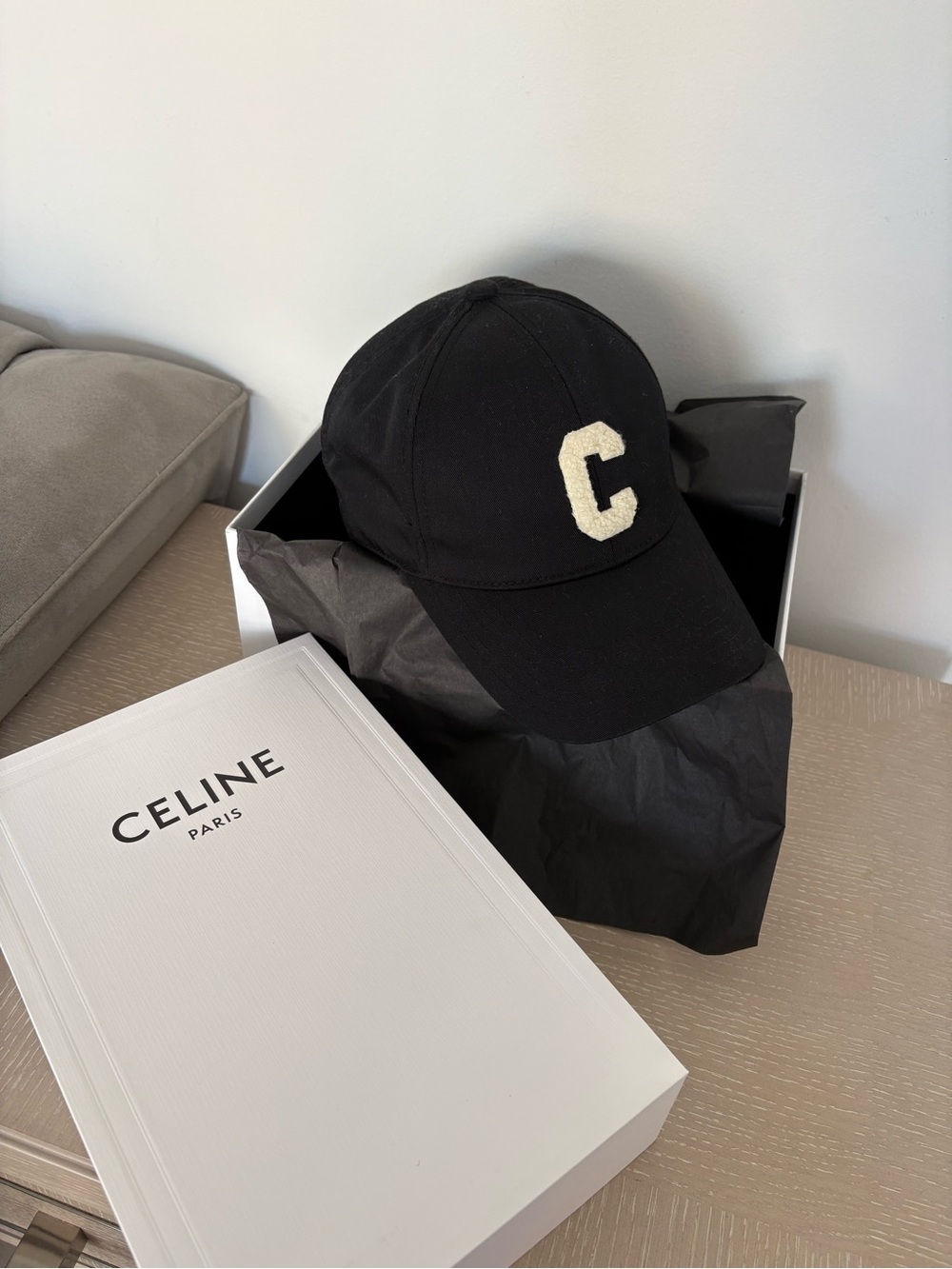 CELINE Black Cotton Baseball Cap Logo C Kaia Gerber 2021 Campaign Size S Unisex - Picture 13 of 16
